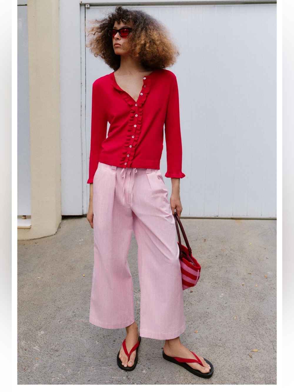 Zara Red Ruffle-Trim Button Front Cardigan - Picture 3 of 10